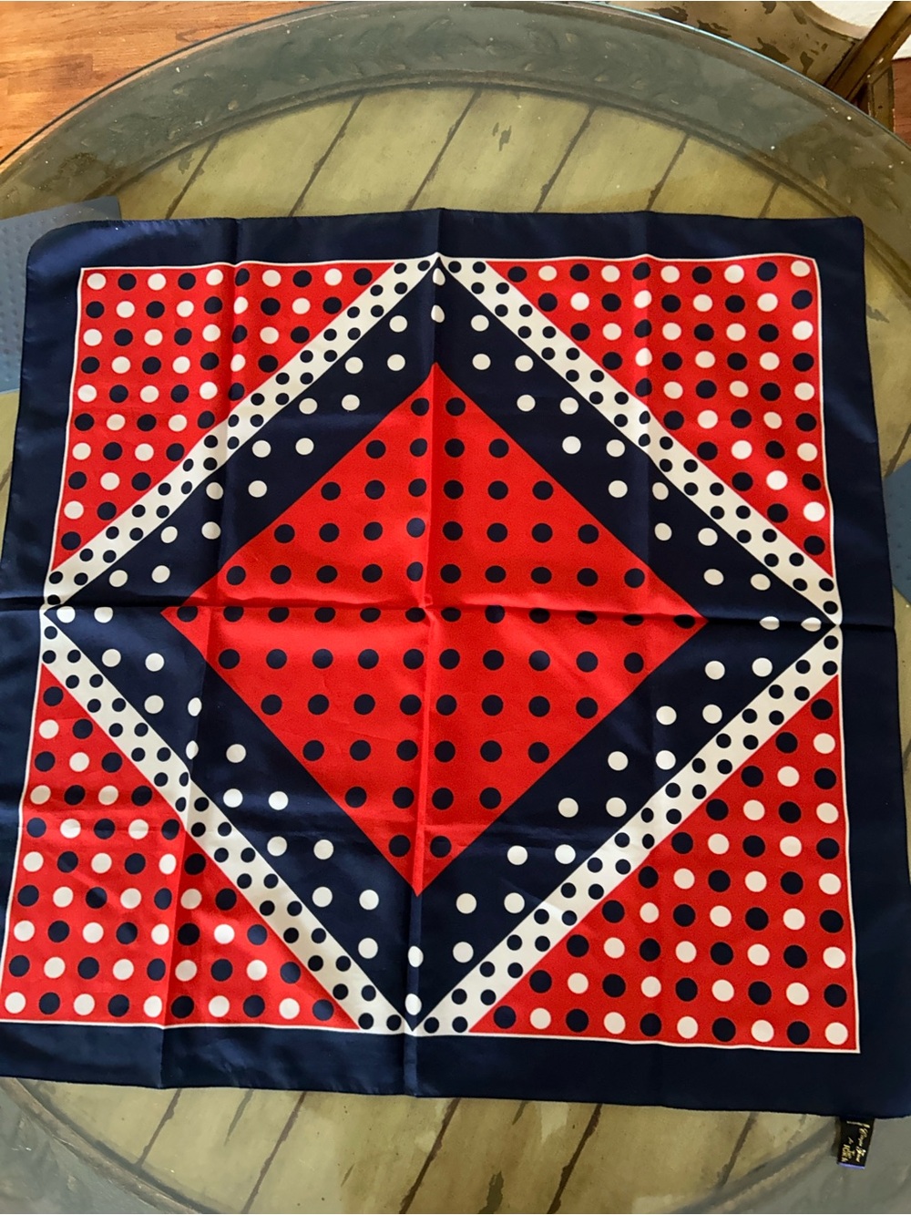 Classic Polka Dot Silk Scarf - Red & Navy Italian 29“ x 29“ by Cinzia Fiori